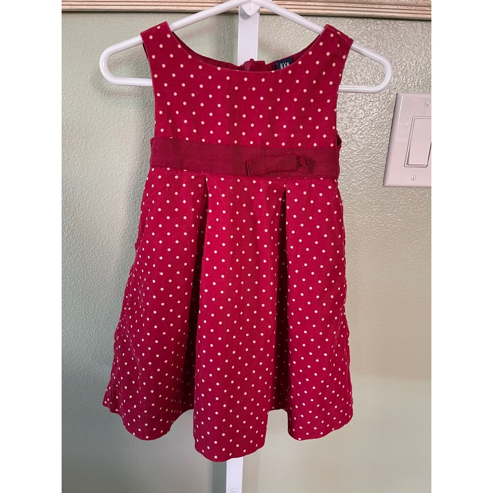 Baby Gap Toddler Red Corduroy Girl's Dress Polka Dots Waist Bow 18-24 Months